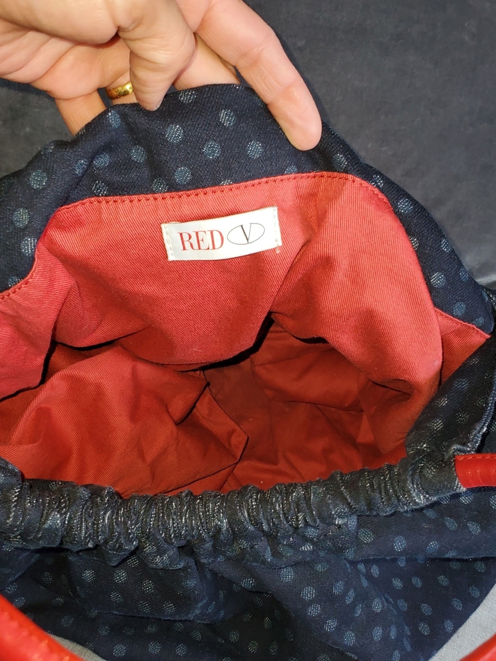 Red Valentino Women’s Navy Polka Dot Tote with Red Lining